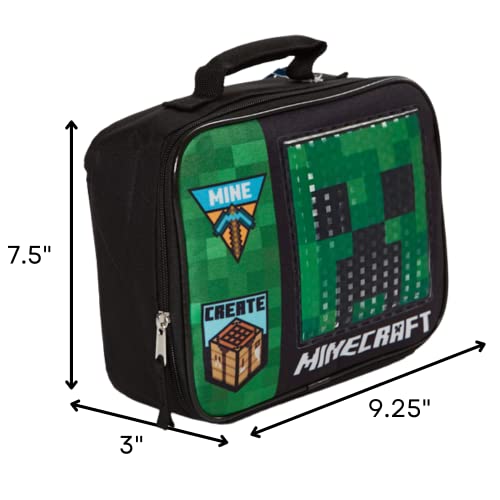 Bioworld Minecraft Lunch Box for Boys and Girls - Soft Insulated Lunch Bag for Kids, Green - Image 2