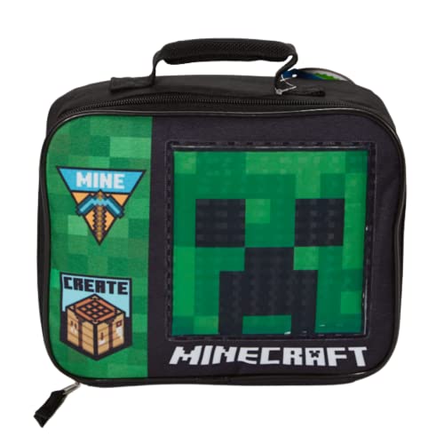 Bioworld Minecraft Lunch Box for Boys and Girls - Soft Insulated Lunch Bag for Kids, Green - Image 1