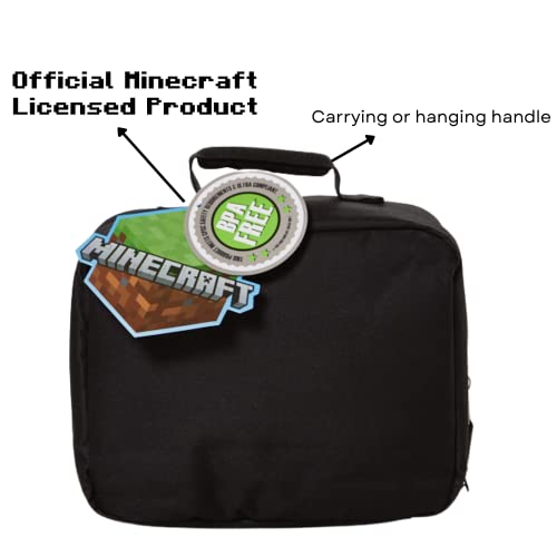 Bioworld Minecraft Lunch Box for Boys and Girls - Soft Insulated Lunch Bag for Kids, Green - Image 4