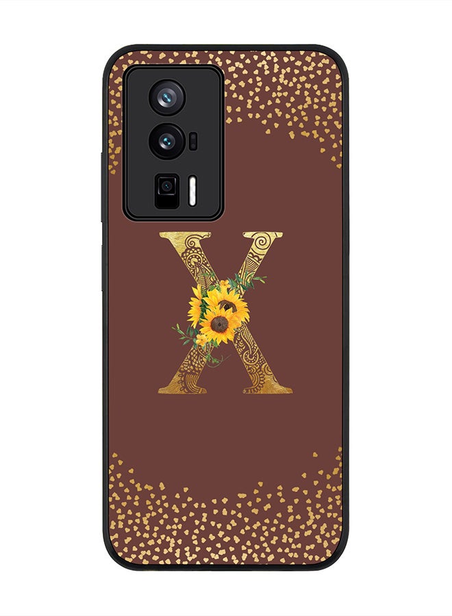 Stylizedd Rugged Black edge case for Xiaomi Poco F5 Pro 5G / Xiaomi Redmi K60 / Xiaomi Redmi K60 Pro Slim fit Flexible Rubber Edges Anti Drop TPU Cover - Monogram Letter Floral Pattern - X (Brown) - Image 1