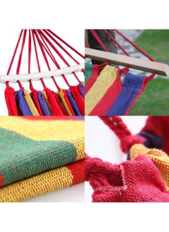 KUYING Double Deck 2 person Cotton fabric Canvas Travel hammock 450 lb ultra light Camping Hammock Portable Beach swing Bed with Hardwood Extension Pole Tree Hanging Hanging Outdoor Indoor Bed (Red)  - Image 5