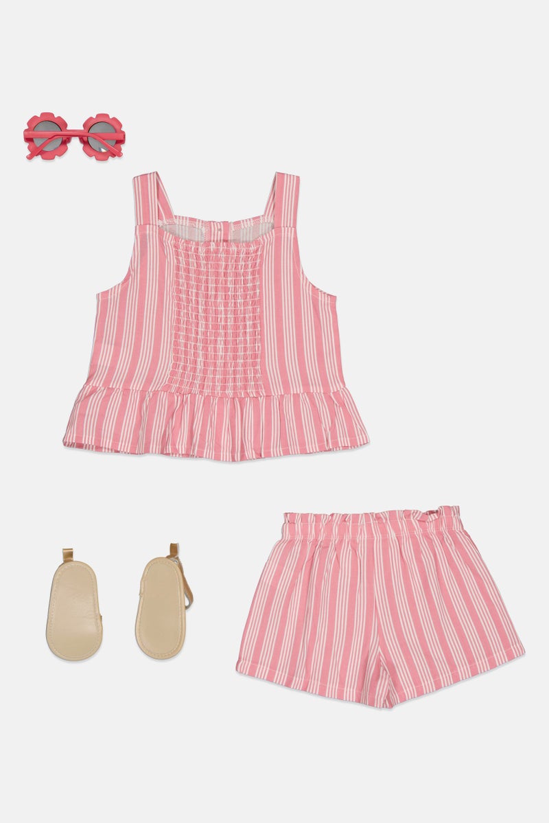 English Laundry Toddlers Girl 4 Pcs Stripe Top And Shorts, Sunglasses And Sandals,  Multicolor - Image 2