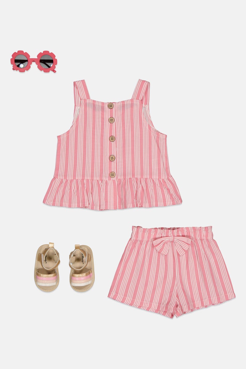 English Laundry Toddlers Girl 4 Pcs Stripe Top And Shorts, Sunglasses And Sandals,  Multicolor - Image 3