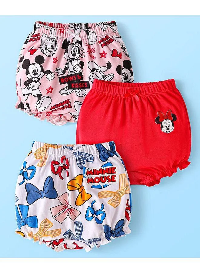 Babyhug Disney Babyhug Disney Single Jersey Knit Bloomers with Minnie Mouse Graphics Pack of 3 - Red/White/Pink