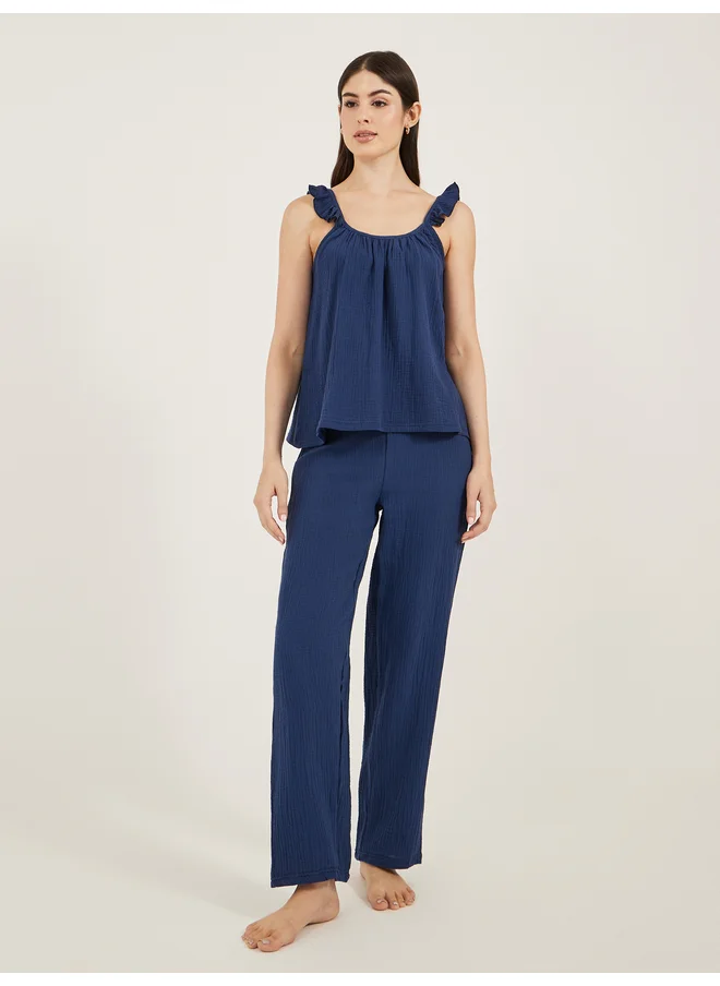 Styli Styli Unwind Cotton Gauze Ruffle Cami and Pyjama Set