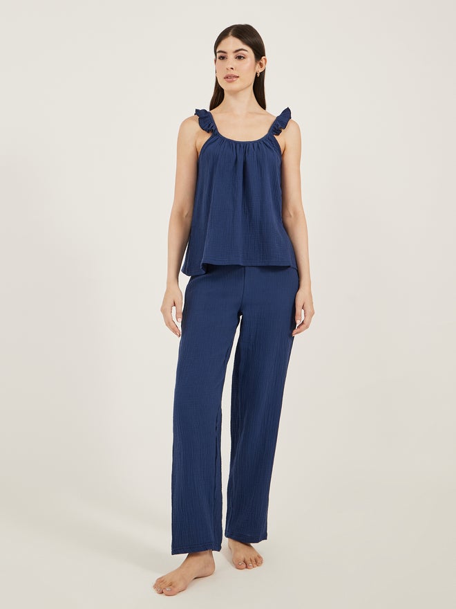 Styli Styli Unwind Cotton Gauze Ruffle Cami and Pyjama Set  - Image 2