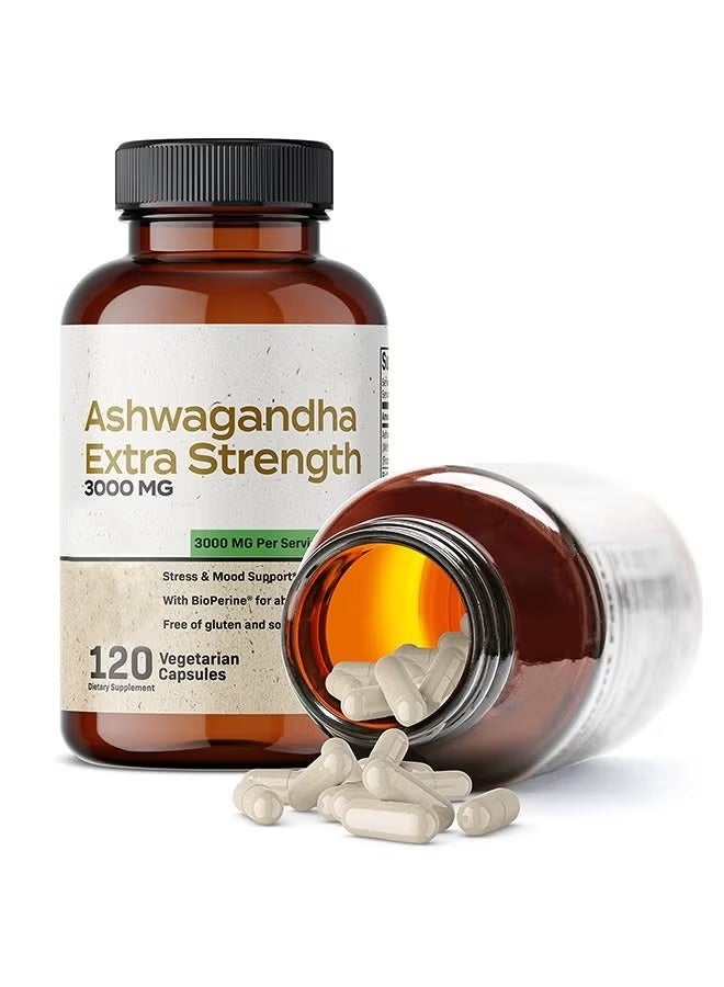 Extra Ashwagandha Capsules Extra Strength 3000mg - Stress Relief Formula, Natural Mood Support, Stress, Focus, and Energy Support Supplement, 120 Capsules - Image 2