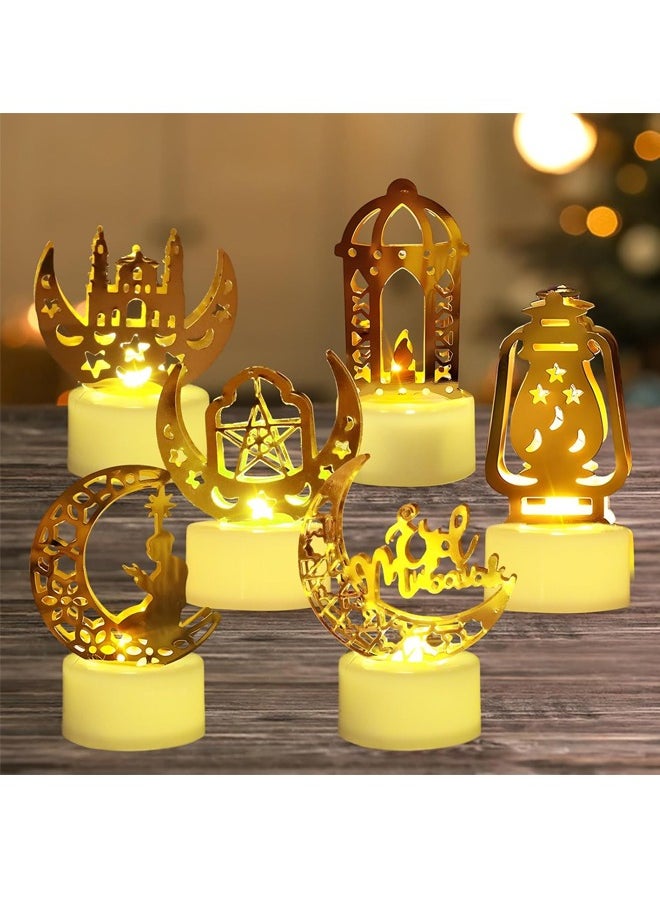 HOMESTAR 6 Pcs/Set LED Tea Lights, Ramadan Decor Light, Flameless LED Tea Lights Candles Battery Operated, Eid Mubarak Lamp Plastic LED Night Light for Eid Ramadan Party Home Indoor Bedroom Tabletop Decor  - Image 1
