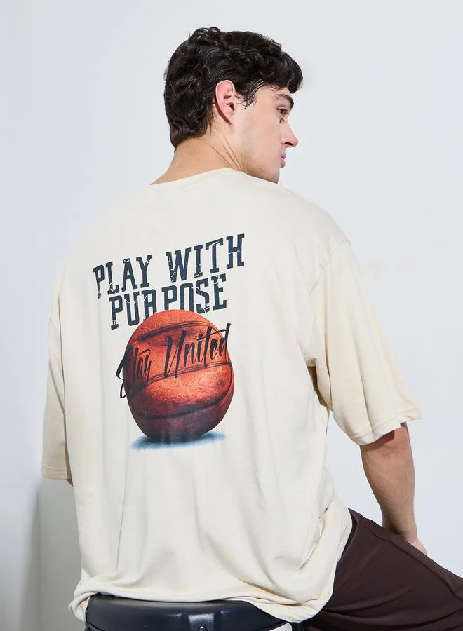 Styli Cream Graphic Print Oversized T-Shirt