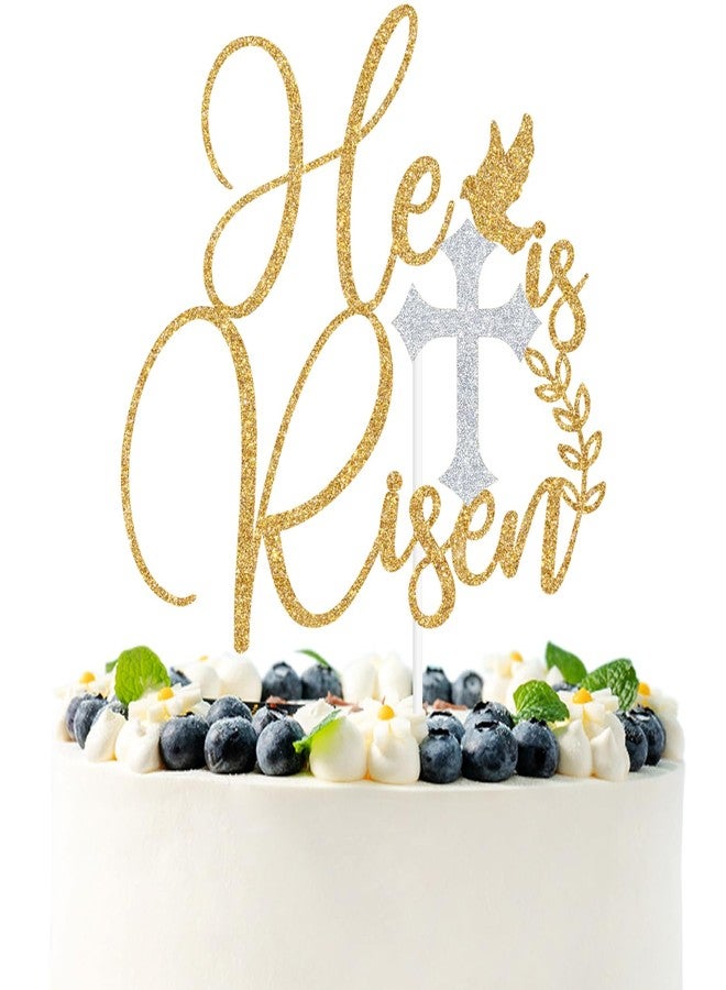 PYBHILK Gold Glitter He is Risen Cake Topper, Happy Easter Day/No Bunny Loves You Like Jesus, Easter Day Party Decorations Supplies - Image 1