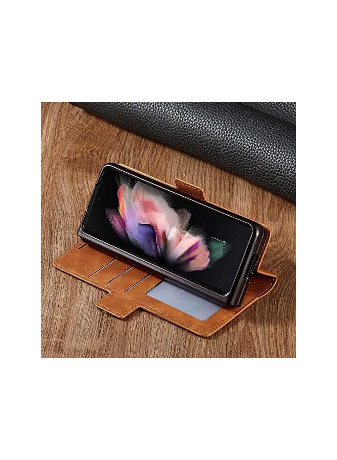 YoYoTech Luxury PU Leather Flip Samsung Galaxy Z Fold 4 5G Case with Kickstand Card Slot Holder Magnetic Closure Shockproof Durable Wallet Cover–Brown - Image 5