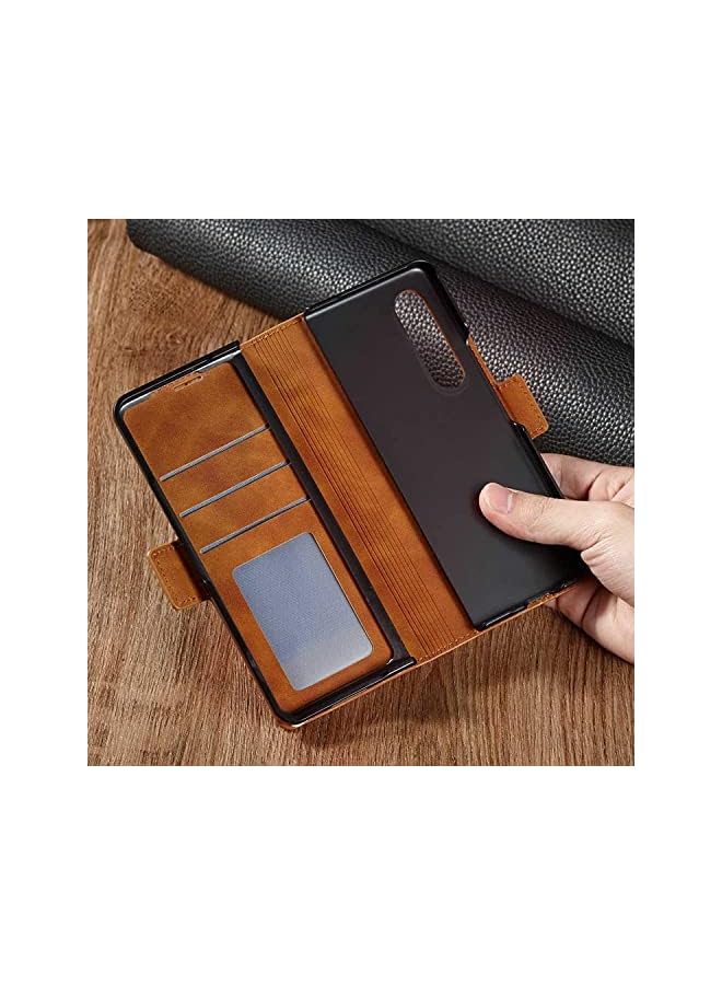 YoYoTech Luxury PU Leather Flip Samsung Galaxy Z Fold 4 5G Case with Kickstand Card Slot Holder Magnetic Closure Shockproof Durable Wallet Cover–Brown - Image 4