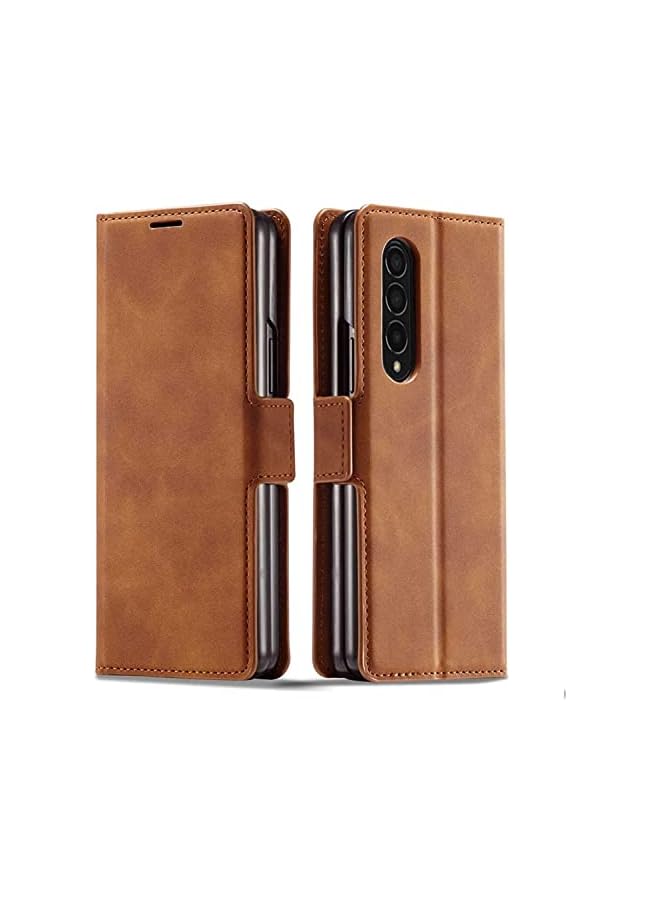 YoYoTech Luxury PU Leather Flip Samsung Galaxy Z Fold 4 5G Case with Kickstand Card Slot Holder Magnetic Closure Shockproof Durable Wallet Cover–Brown - Image 2