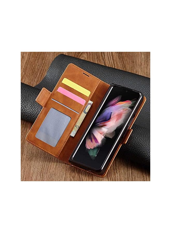 YoYoTech Luxury PU Leather Flip Samsung Galaxy Z Fold 4 5G Case with Kickstand Card Slot Holder Magnetic Closure Shockproof Durable Wallet Cover–Brown - Image 3