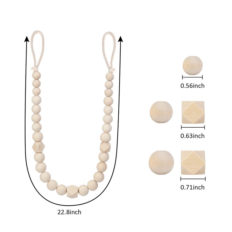 KLOGTSIND Wood Bead Curtain Tiebacks, KLOGTSIND Set of 2 Curtain Holdbacks for Thin or Thick Window Draperies, Boho Farmhouse Curtain Tiebacks with Hooks, Curtain Tie Backs for Home Office Room Decor - Image 2