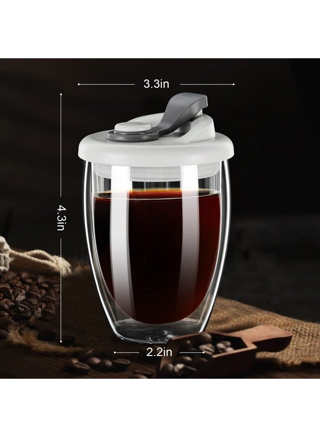 Beauenty Double Wall Glass Coffee Mug, Glass Coffee Cup with Silicone Lid 12 OZ, Insulated Coffee Mug for Milk, High Borosilicate Glass Double Walled Cup for Travel & Home,Grey - Image 4