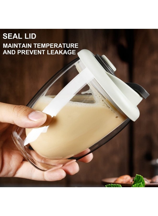 Beauenty Double Wall Glass Coffee Mug, Glass Coffee Cup with Silicone Lid 12 OZ, Insulated Coffee Mug for Milk, High Borosilicate Glass Double Walled Cup for Travel & Home,Grey - Image 2