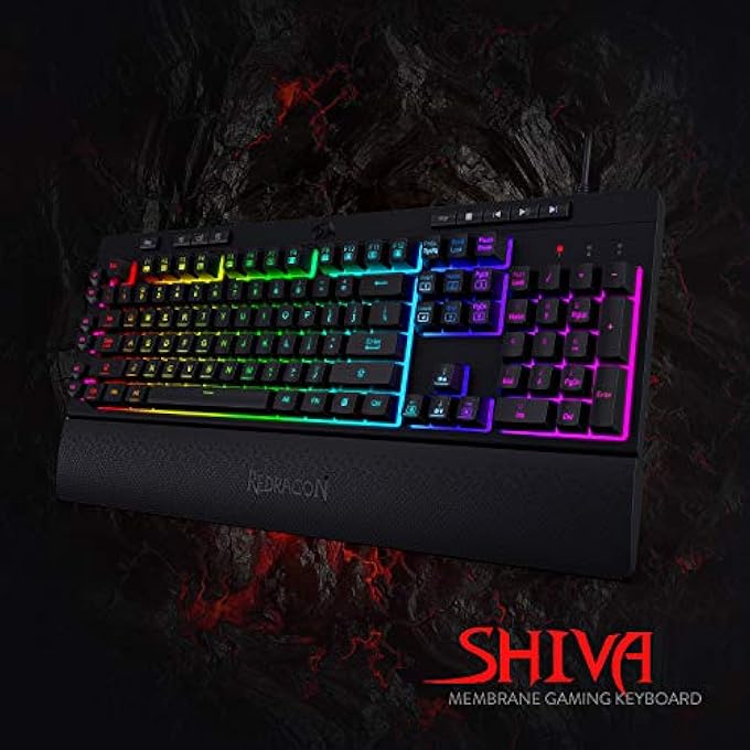 REDRAGON K512 SHIVA RGB BACKLIT MEMBRANE GAMING KEYBOARD WITH MULTIMEDIA KEYS, QUIET MECHANICAL FEELING KEYBOARD, 6 EXTRA ON-BOARD MACRO KEYS, DEDICATED MEDIA CONTROL, DETACHABLE WRIST REST - Image 2