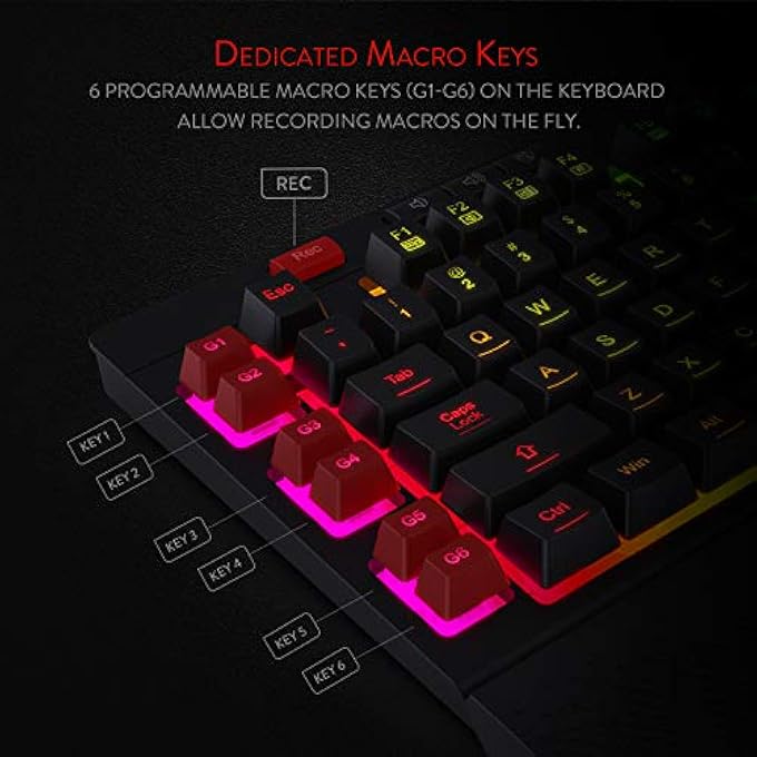 REDRAGON K512 SHIVA RGB BACKLIT MEMBRANE GAMING KEYBOARD WITH MULTIMEDIA KEYS, QUIET MECHANICAL FEELING KEYBOARD, 6 EXTRA ON-BOARD MACRO KEYS, DEDICATED MEDIA CONTROL, DETACHABLE WRIST REST - Image 3