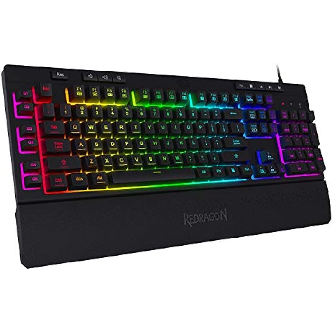 REDRAGON K512 SHIVA RGB BACKLIT MEMBRANE GAMING KEYBOARD WITH MULTIMEDIA KEYS, QUIET MECHANICAL FEELING KEYBOARD, 6 EXTRA ON-BOARD MACRO KEYS, DEDICATED MEDIA CONTROL, DETACHABLE WRIST REST - Image 1