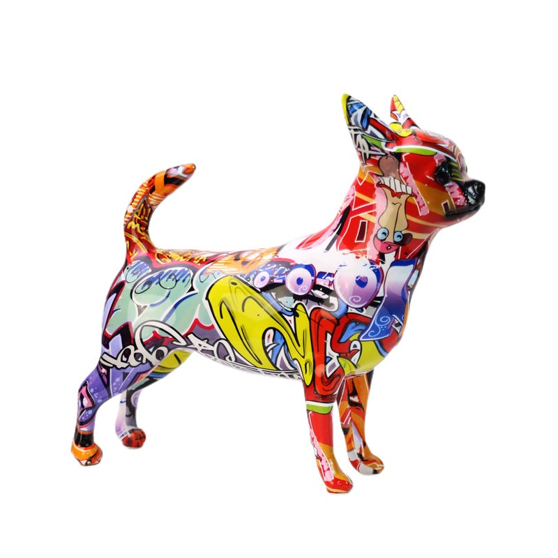 FLYuechun Ranan FLYuechun Ranan Creative Painted Simple Graffiti Color Chihuahua Dog Statue Decorations Home Entrance Wine Cabinet Office Pet Decor Resin Crafts RA 