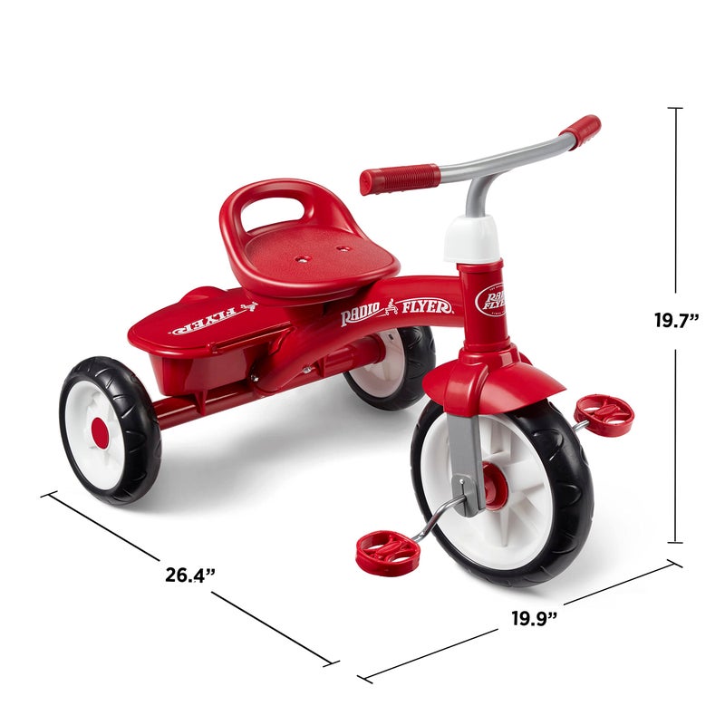 Radio Flyer راديو فلاير دراجة ثلاثية العجلات الحمراء للأطفال من عمر 2.5 إلى 5 سنوات، دراجة أطفال ثلاثية العجلات، لعبة ركوب خارجية، إطار فولاذي متين، مقعد قابل للتعديل، أحمر كلاسيكي، حصري على أمازون - Image 2