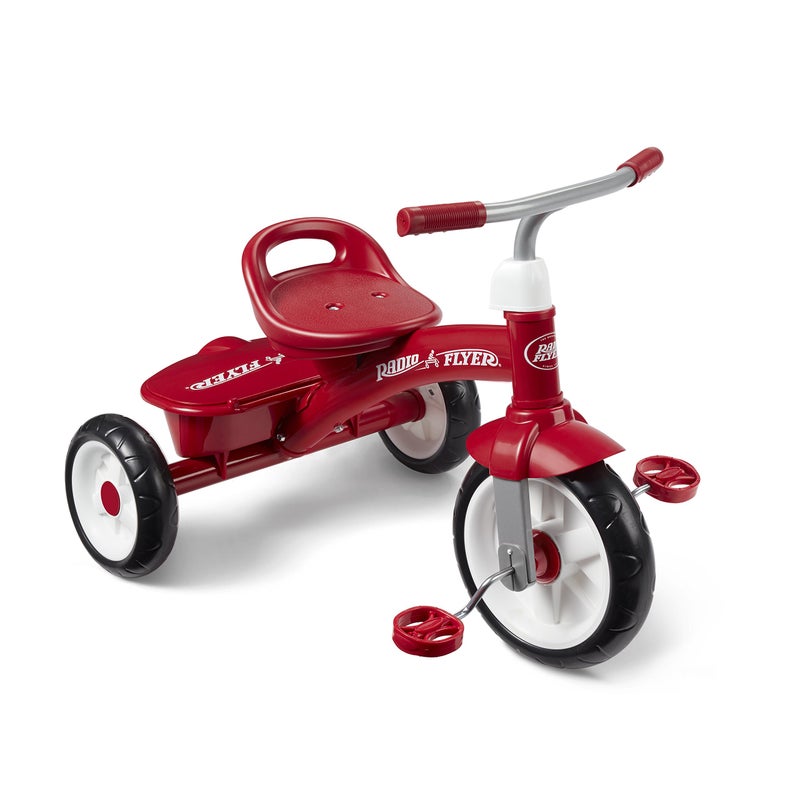 Radio Flyer راديو فلاير دراجة ثلاثية العجلات الحمراء للأطفال من عمر 2.5 إلى 5 سنوات، دراجة أطفال ثلاثية العجلات، لعبة ركوب خارجية، إطار فولاذي متين، مقعد قابل للتعديل، أحمر كلاسيكي، حصري على أمازون - Image 1