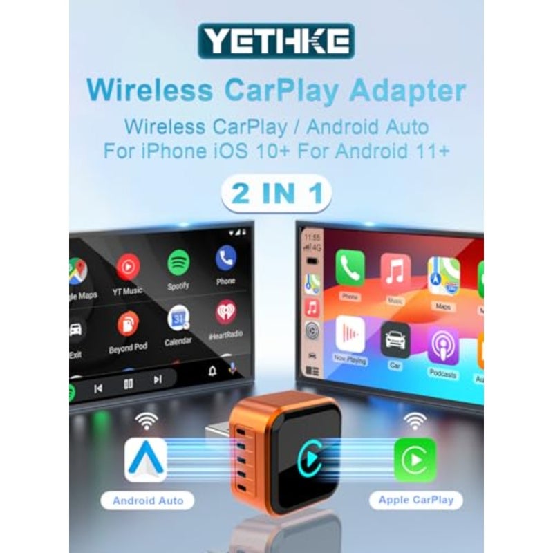 محول CarPlay اللاسلكي 2026 تمت ترقيته لنظامي iOS وAndroid Auto صغير الحجم سلكي إلى CarPlay اللاسلكي، التوصيل والتشغيل، محول تشغيل السيارة مدمج مع USB/Type-C - Image 2