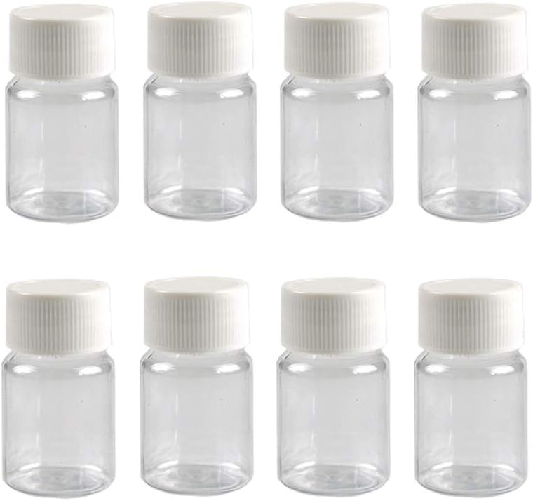 Happyupcity 12PCS 15ML 0.5OZ Transparent Empty Plastic Bottles with White Screw Cap Solid Powder Holder Storage Box Refillable Portable Durable Container Jar Pot for Travel Daily Life 