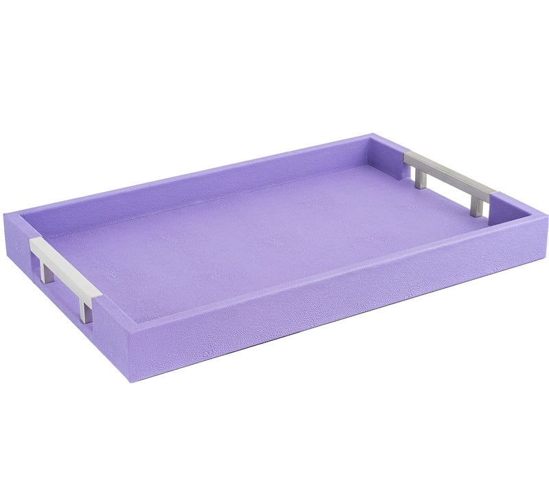Home Redefined Modern Elegant 17.5"x12" Rectangle Purple Lavender Shagreen Faux Leather Decorative Tray Ottoman Coffee Table Perfume Living Room Kitchen Serving Tray with Silver Metal Handles by Home Redefined - Image 1