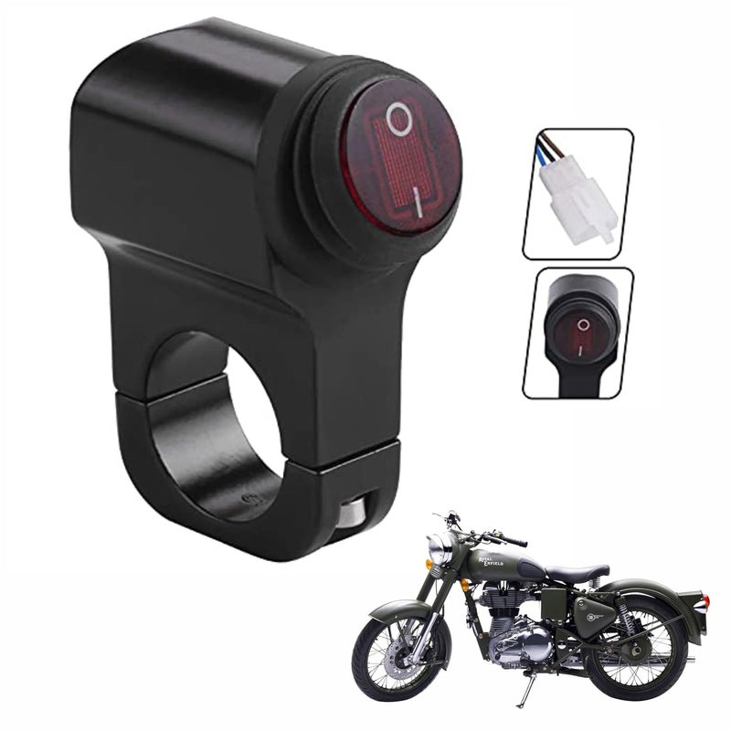 "7/8" Handlebar Button Switch Fit Headlight, Fog Light Spot Light LED On Off Switch Handlebars Waterproof For Royal Enfield Bullet 350 (Pack of 1)