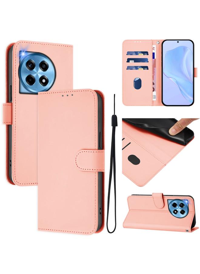 S-TOP Case For OnePlus 12R 5G Global Skin Feel Solid Color Leather Phone Case with Lanyard - Image 1
