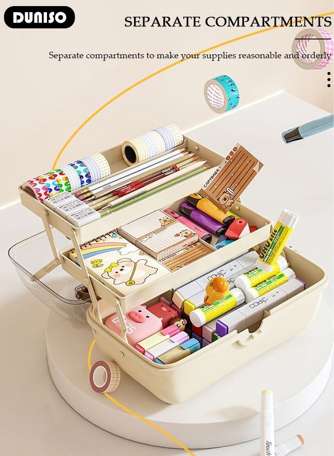 DUNISO 3-Layer Multipurpose Storage Box, Clear Plastic Hair Accessories Organizer, Portable First Aids Case with Handle Trays for Kids, Sewing Makeup Nail Hair Accessories, Home School Office - Image 3