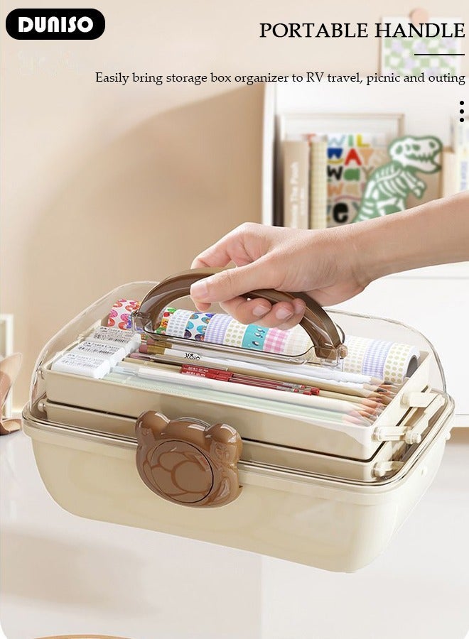 DUNISO 3-Layer Multipurpose Storage Box, Clear Plastic Hair Accessories Organizer, Portable First Aids Case with Handle Trays for Kids, Sewing Makeup Nail Hair Accessories, Home School Office - Image 5