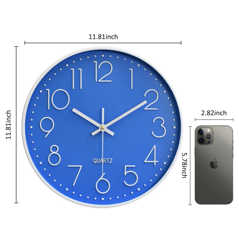 Preciser Large Digital Wall Clock 12 Inch Simple Silent Wall Clocks Decorative Clock for Bathroom, Living Room, Kitchen, Classroom, Office Easy to Read - Blue - Image 2