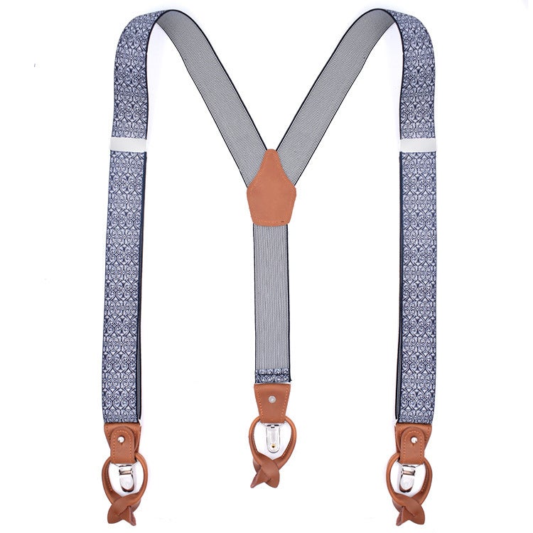 Mens Trendy Suspenders 3.5cm Adjustable Elastic 6 Clips Casual Straps Gray cashew nuts 