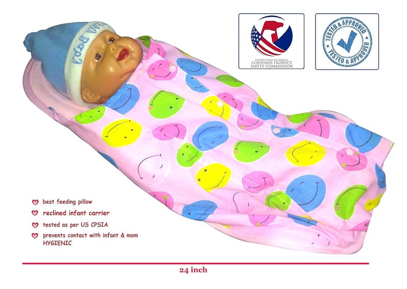 HOOPA وسادة تغذية XXL مطبوعة مع غطاء - ابتسامة وردية | حامل أطفال | وسادة رضاعة | وسادة للرضاعة | حامل أطفال | وسادة للرضاعة الطبيعية | حامل مائل - Image 3