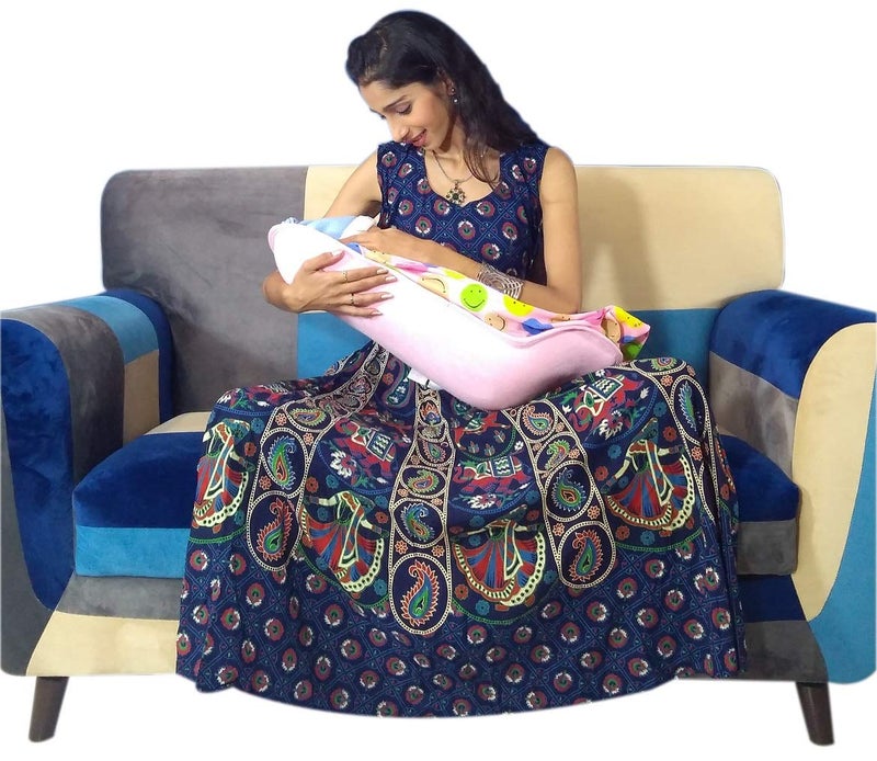 HOOPA وسادة تغذية XXL مطبوعة مع غطاء - ابتسامة وردية | حامل أطفال | وسادة رضاعة | وسادة للرضاعة | حامل أطفال | وسادة للرضاعة الطبيعية | حامل مائل - Image 1