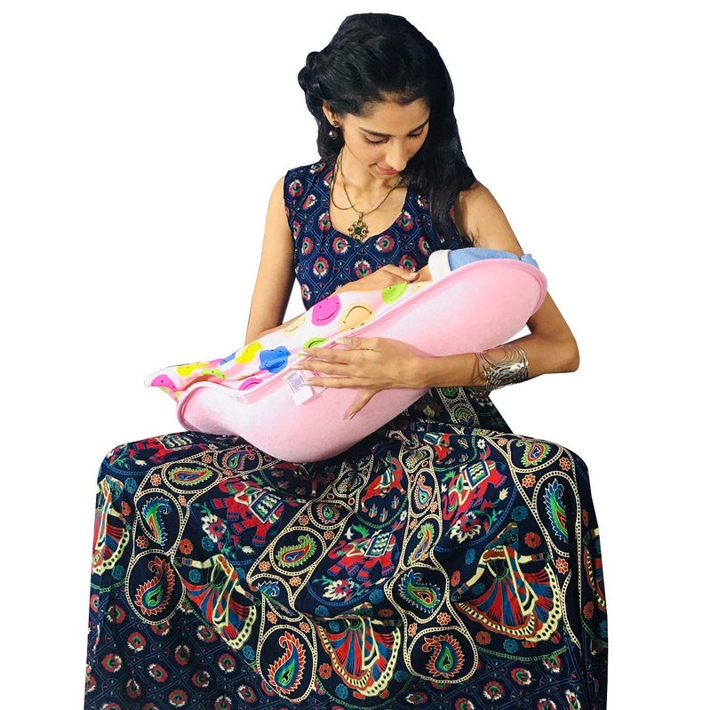 HOOPA وسادة تغذية XXL مطبوعة مع غطاء - ابتسامة وردية | حامل أطفال | وسادة رضاعة | وسادة للرضاعة | حامل أطفال | وسادة للرضاعة الطبيعية | حامل مائل - Image 5
