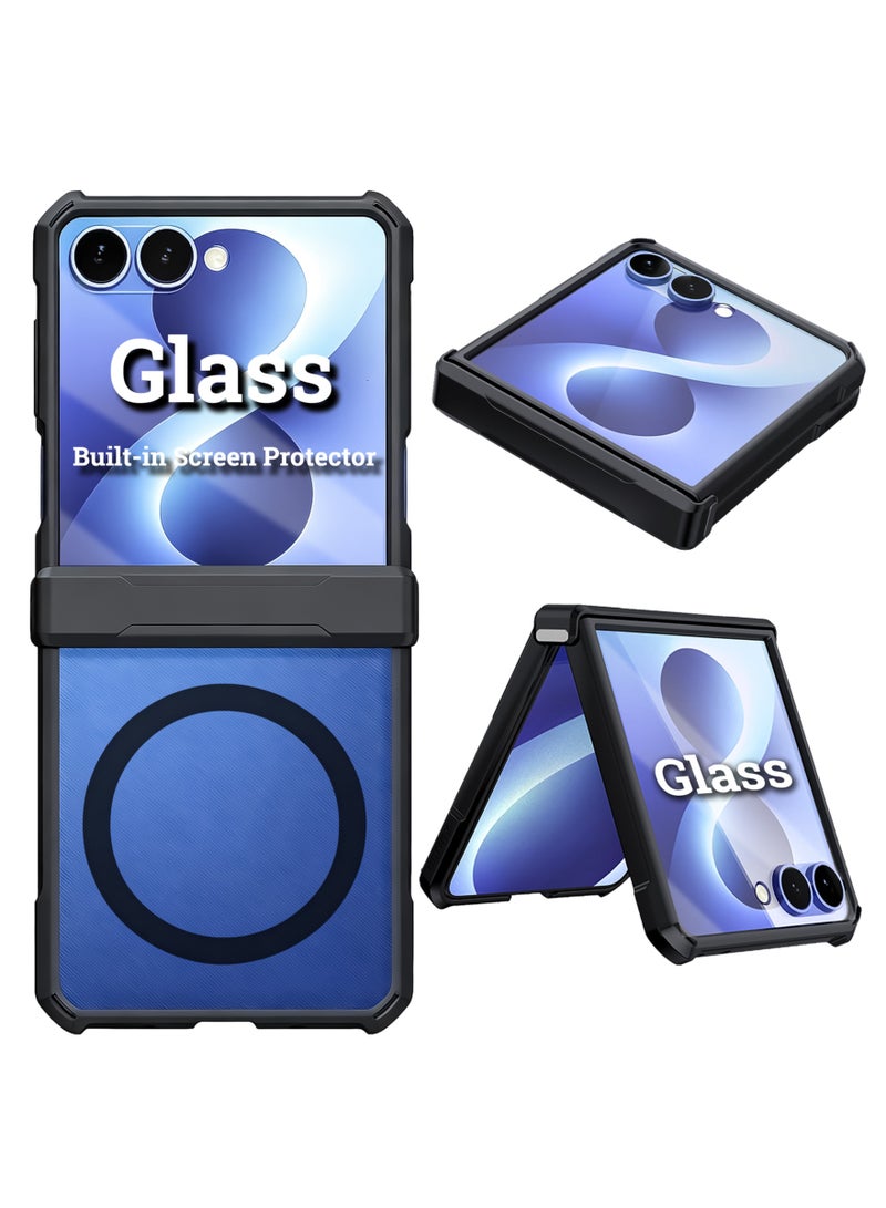 إكسوند حافظة حماية متوافقة مع for Samsung Galaxy Z Flip 8، مزودة بواقي شاشة مدمج، بهيكل هجين من TPU وPC، وغطاء خلفي مغناطيسي متوافق مع MagSafe - Image 1