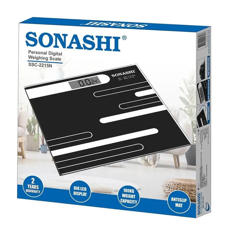 Sonashi SSC2215 Personal Digital Bathroom Weighing Scale With Big LCD Display- Black