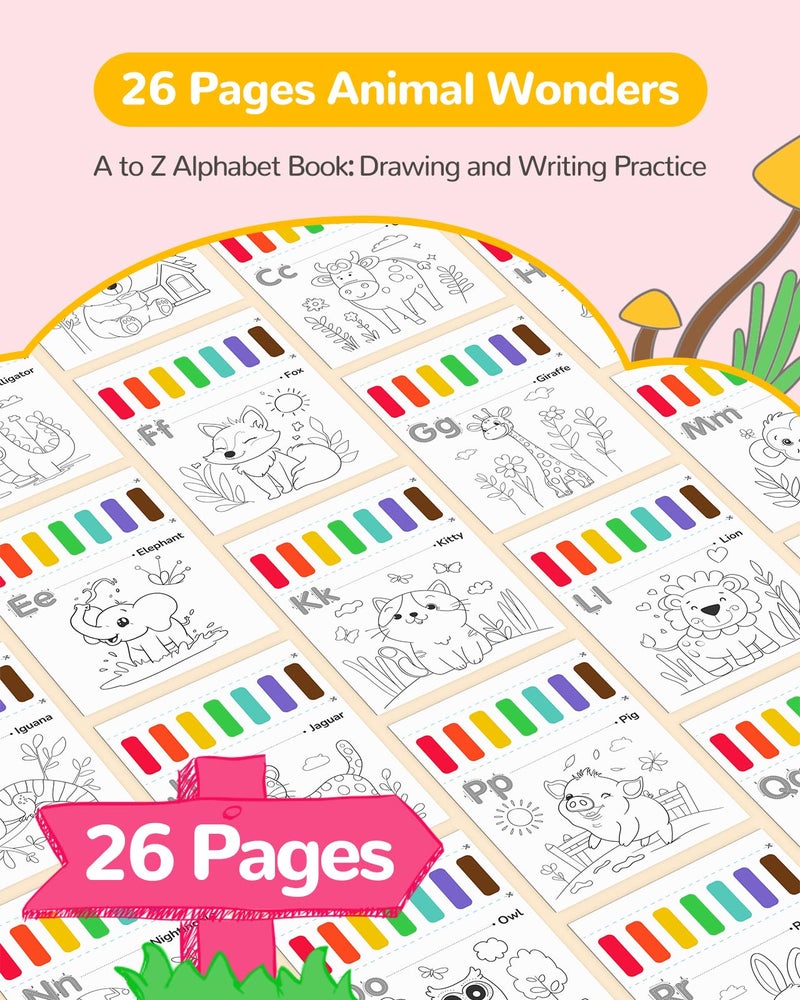 TECJOE Paint with Water Coloring Books for Toddlers, A to Z 26 Pages Animal Watercolor Paint Set with 3 Brushes, Mess Free Painting Activity for Kids Ages 4 5 6 7 8, Christmas Gifts Arts & Crafts Toy - Image 2