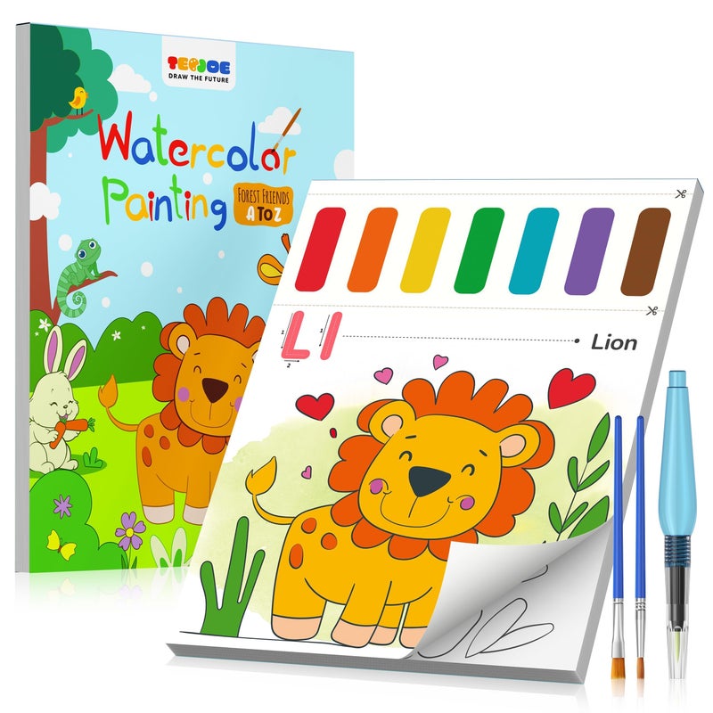 TECJOE Paint with Water Coloring Books for Toddlers, A to Z 26 Pages Animal Watercolor Paint Set with 3 Brushes, Mess Free Painting Activity for Kids Ages 4 5 6 7 8, Christmas Gifts Arts & Crafts Toy - Image 1