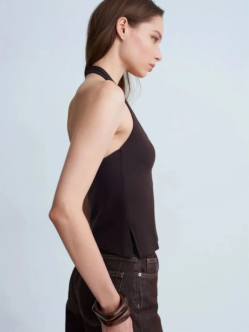 Dilvin DILVIN Halterneck Cut-Out Slim Fit Blouse