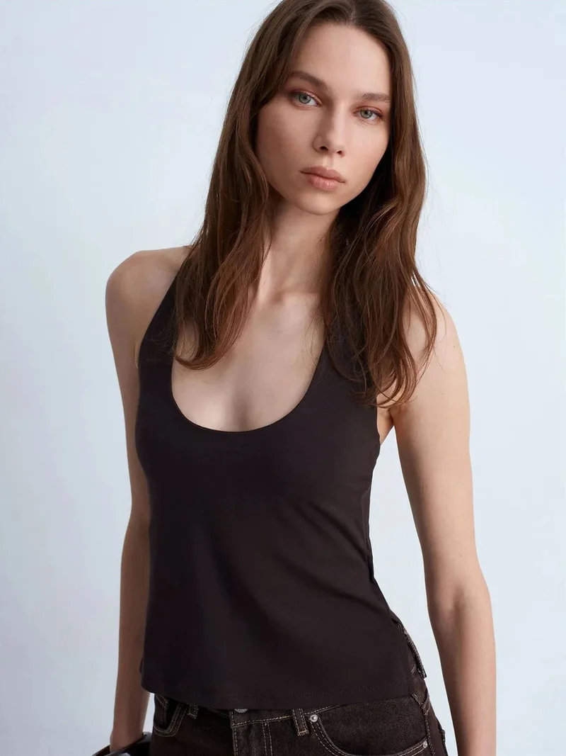 Dilvin DILVIN Halterneck Cut-Out Slim Fit Blouse