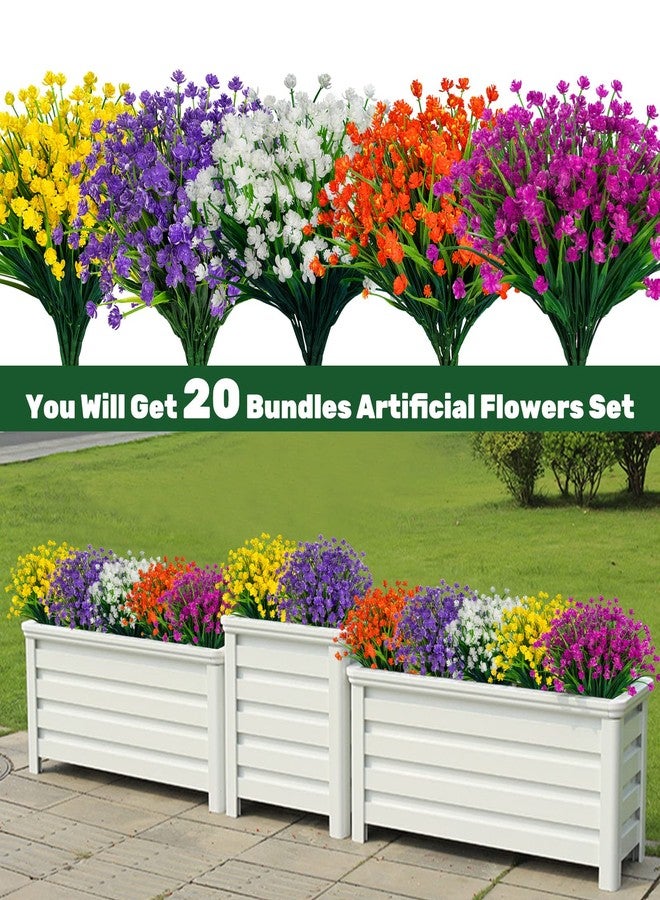 Lnoicy 20pcs Artificial Fake Flowers,Plastic Flowers for Outdoor Decoration, UV Resistant Faux Flowers Shrubs, Artificial Plants for Indoor Outside Garden Home Wedding Farmhouse（5 Color） - Image 3