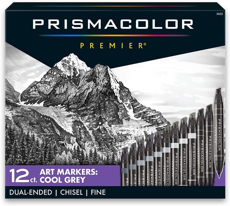 Prismacolor Premier Dual-Ended Art Markers Set - 12 Cool Grey Tones - Image 1