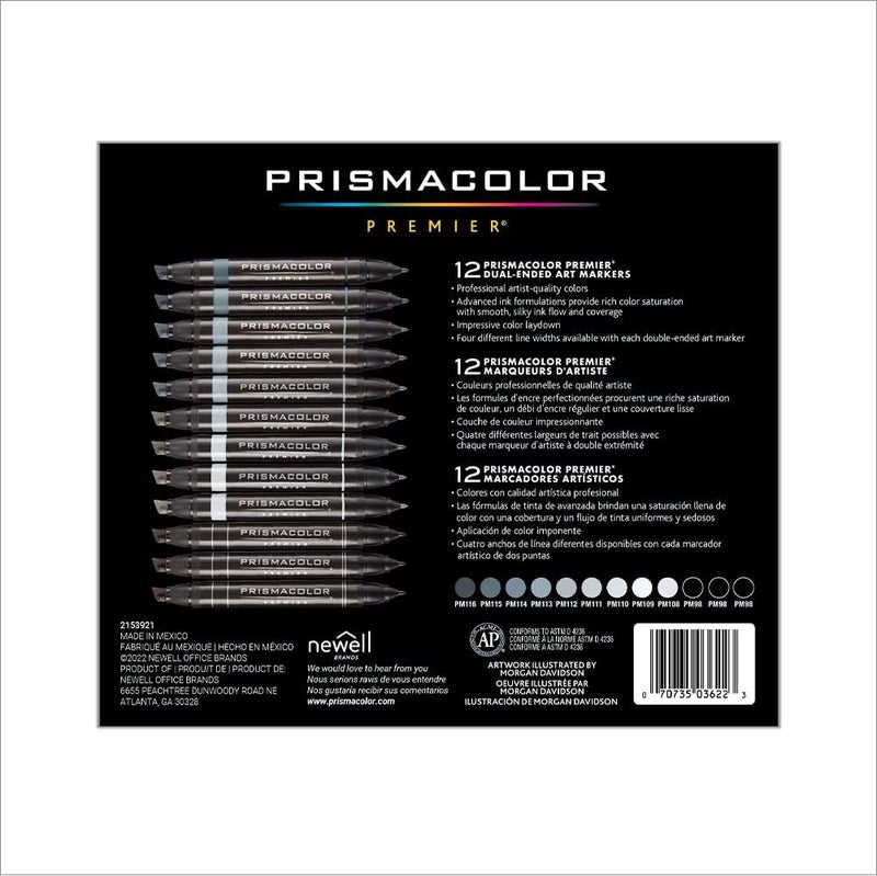 Prismacolor Premier Dual-Ended Art Markers Set - 12 Cool Grey Tones - Image 5