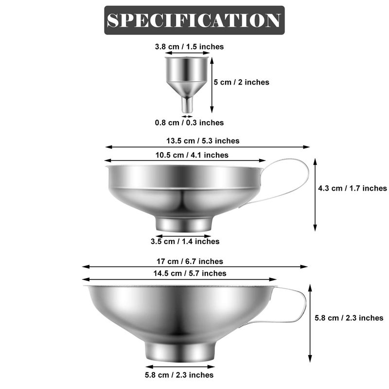 Shappy 5 Pieces Stainless Steel Funnels Set Canning Funnel Fine Mesh Strainer Mesh Filter Compatible with Wide and Regular Narrow Mouth Mason Jar - Image 2