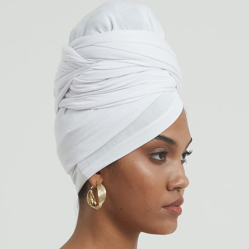 corciova White Long Soft Head Wrap Turban Headband for Black Women Two Way Stretch Fashion African Head Covering Jersey Hijab Scarf - Image 2